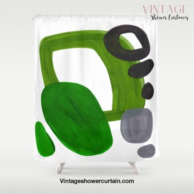 Mid Century Vintage 70's Design Abstract Minimalist Colorful Pop Art Olive Green Dark Green Grey Shower Curtain Offical Vintage Shower Curtain Merch