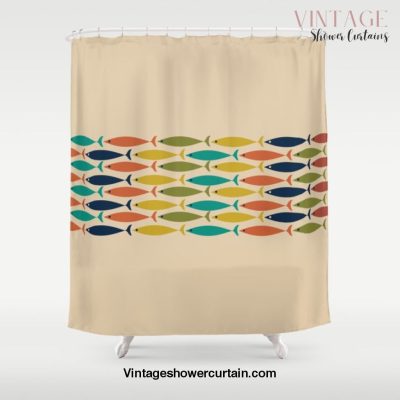 Midcentury Modern Multicolor Fish Stripe Pattern in Olive, Mustard, Orange, Teal, Beige Shower Curtain Offical Vintage Shower Curtain Merch