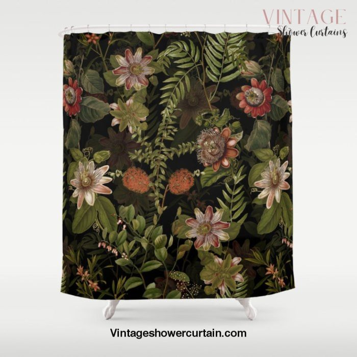 Midnight Summer Sepia Exotic Passiflora Flowers Garden Shower Curtain Offical Vintage Shower Curtain Merch