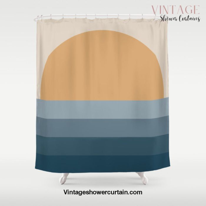 Minimal Retro Sunset / Sunrise - Ocean Blue Shower Curtain Offical Vintage Shower Curtain Merch