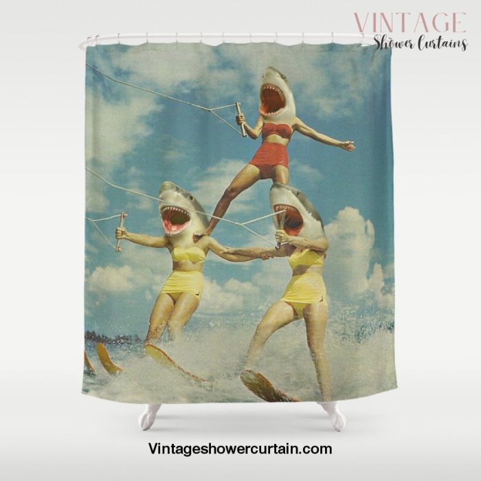 On Evil Beach - Shark Attack Shower Curtain Offical Vintage Shower Curtain Merch