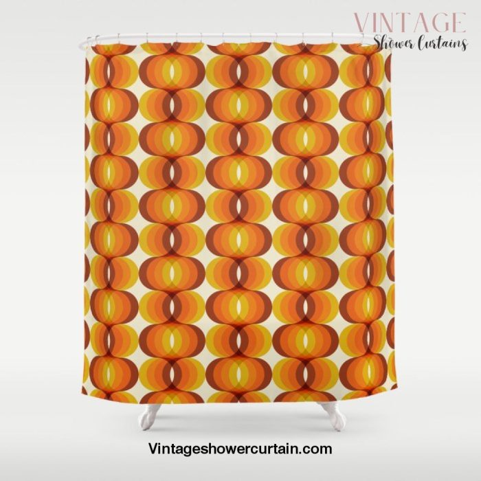 Orange, Brown, and Ivory Retro 1960s Wavy Pattern Shower Curtain Offical Vintage Shower Curtain Merch