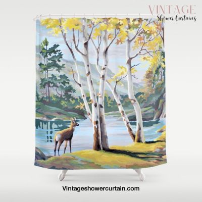 Paint by Numbers Deer Woodland Scene Shower Curtain Offical Vintage Shower Curtain Merch