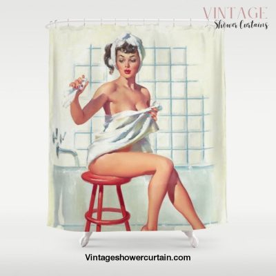 Pin Up Girl in White Bathroom Shower Curtain Offical Vintage Shower Curtain Merch