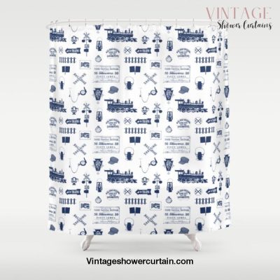 Railroad Symbols // Navy Blue Shower Curtain Offical Vintage Shower Curtain Merch