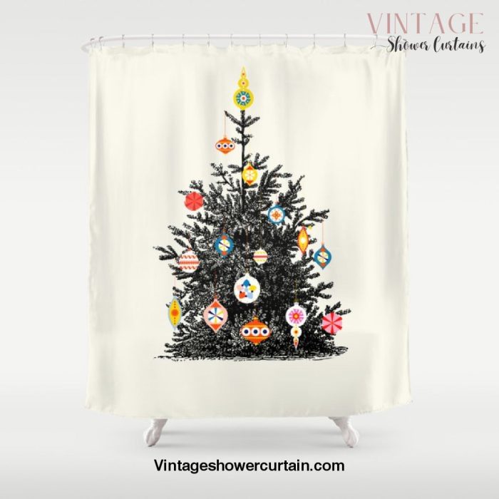 Retro Decorated Christmas Tree Shower Curtain Offical Vintage Shower Curtain Merch