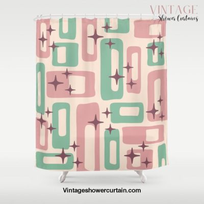 Retro Mid Century Modern Abstract Pattern 222 Dusty Rose and Pastel Green Shower Curtain Offical Vintage Shower Curtain Merch