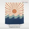 Retro, Sun and Wave Art, Blue and Orange Shower Curtain Offical Vintage Shower Curtain Merch