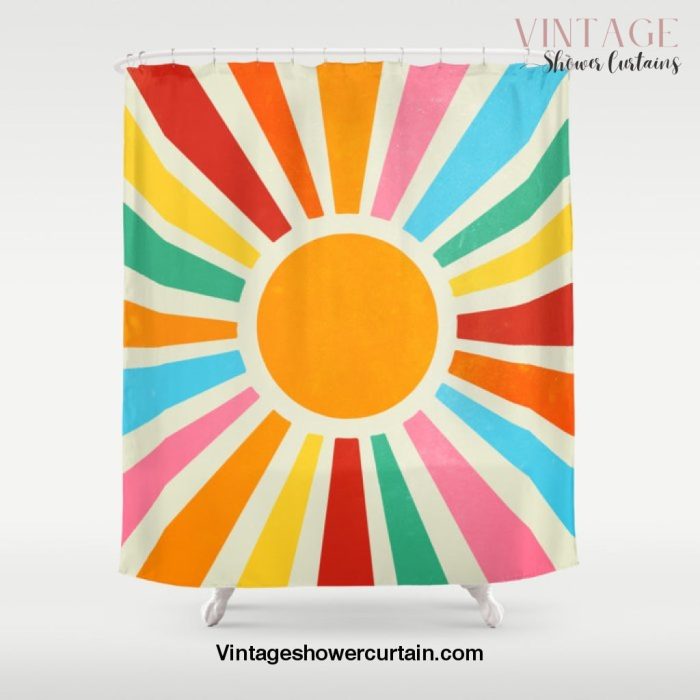 Retro Sunrise: Rainbow Edition Shower Curtain Offical Vintage Shower Curtain Merch