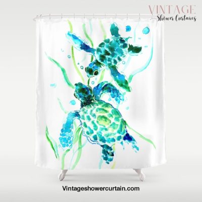 Sea Turtles, Turquoise blue Design Shower Curtain Offical Vintage Shower Curtain Merch