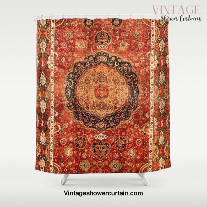 Seley 16th Century Antique Persian Carpet Print Shower Curtain Offical Vintage Shower Curtain Merch