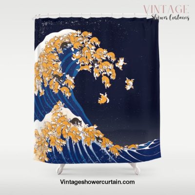 Shiba Inu The Great Wave in Night Shower Curtain Offical Vintage Shower Curtain Merch