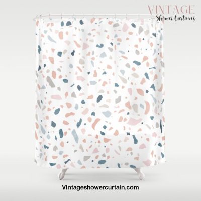 Terrazzo memphis blue pink pastel Shower Curtain Offical Vintage Shower Curtain Merch