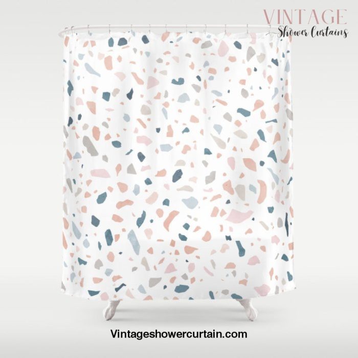 Terrazzo memphis blue pink pastel Shower Curtain Offical Vintage Shower Curtain Merch