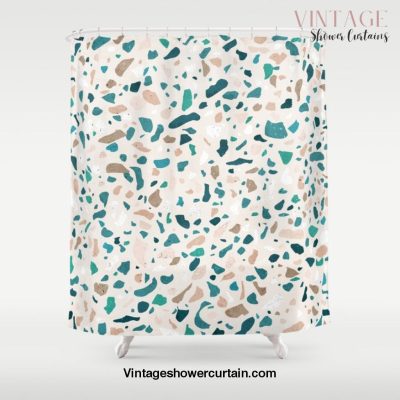 Terrazzo Turquoise Pattern Shower Curtain Offical Vintage Shower Curtain Merch