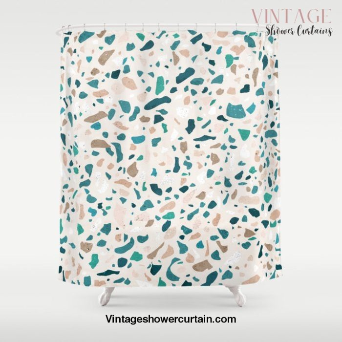 Terrazzo Turquoise Pattern Shower Curtain Offical Vintage Shower Curtain Merch