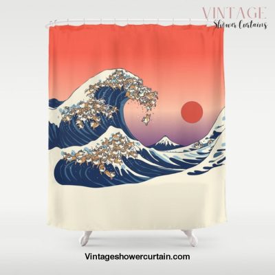 The Great Wave of Shiba Inu Shower Curtain Offical Vintage Shower Curtain Merch