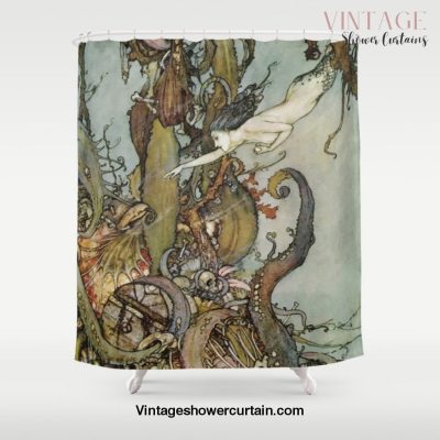 The Little Mermaid, Vintage Art Nouveau Illustration Shower Curtain Offical Vintage Shower Curtain Merch