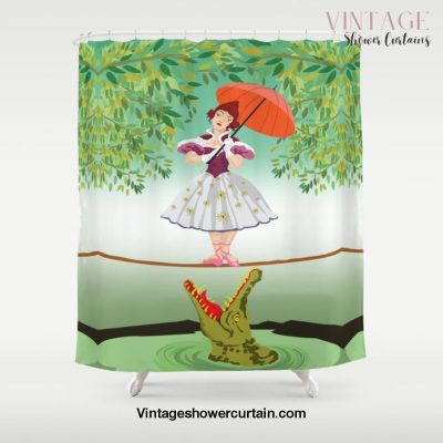 The Umbella girl With crocodile Shower Curtain Offical Vintage Shower Curtain Merch