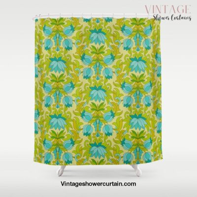 Turquoise and Green Leaves 1960s Retro Vintage Pattern Shower Curtain Offical Vintage Shower Curtain Merch