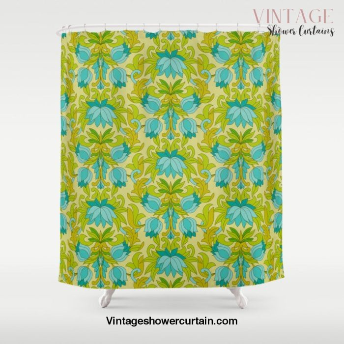 Turquoise and Green Leaves 1960s Retro Vintage Pattern Shower Curtain Offical Vintage Shower Curtain Merch