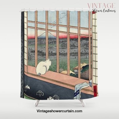 Utagawa Hiroshige Japanese Woodblock Cat Shower Curtain Offical Vintage Shower Curtain Merch