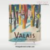 Valais Vintage Ski Travel Poster Shower Curtain Offical Vintage Shower Curtain Merch