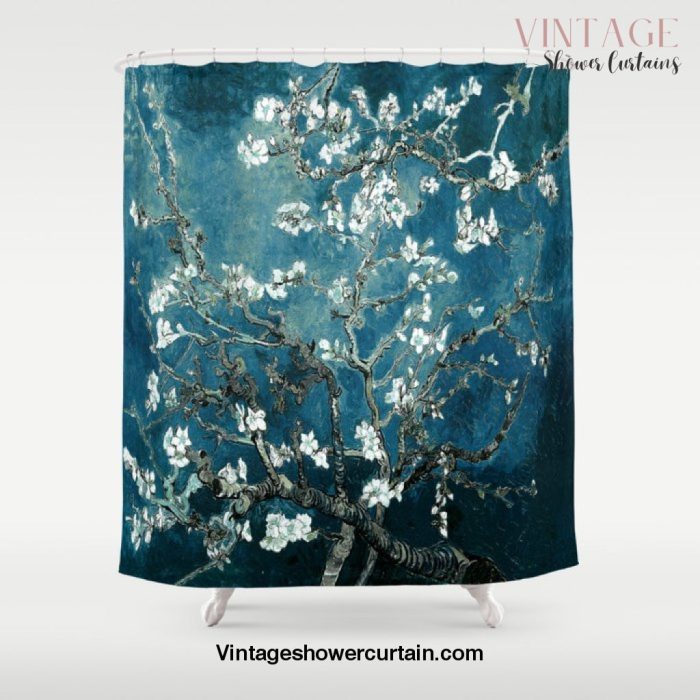 Van Gogh Almond Blossoms : Dark Teal Shower Curtain Offical Vintage Shower Curtain Merch