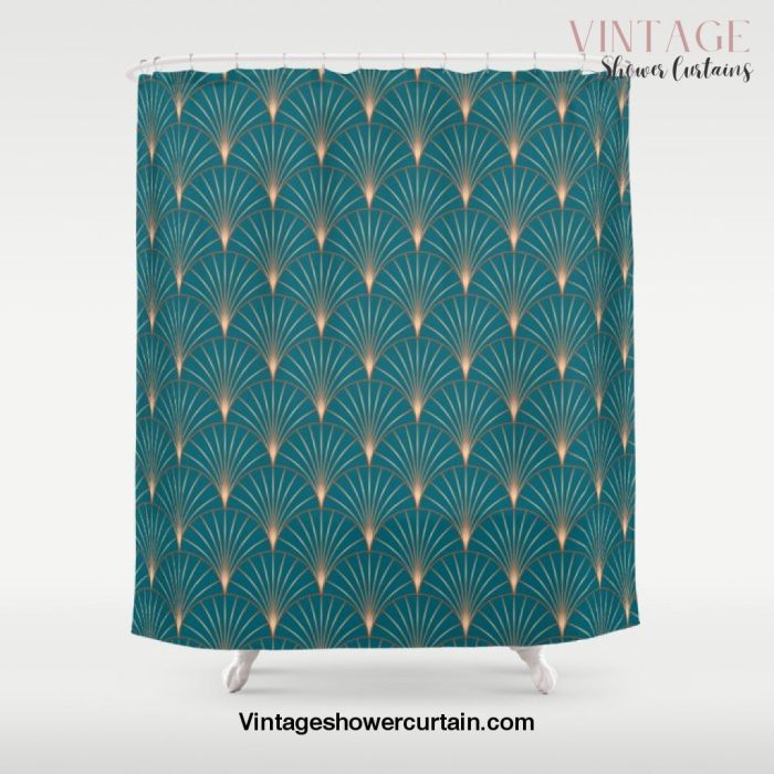 Vintage Art Deco Floral Copper & Teal Shower Curtain Offical Vintage Shower Curtain Merch