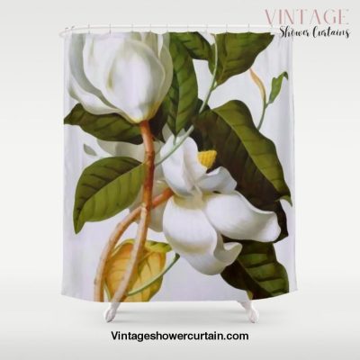 Vintage Botanical White Magnolia Flower Art Shower Curtain Offical Vintage Shower Curtain Merch