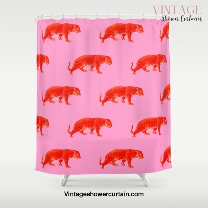 Vintage Cheetahs in Coral + Red Shower Curtain Offical Vintage Shower Curtain Merch