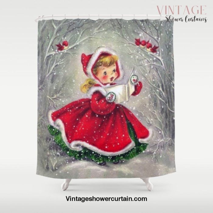 Vintage Christmas Girl Winter Forest Shower Curtain Offical Vintage Shower Curtain Merch