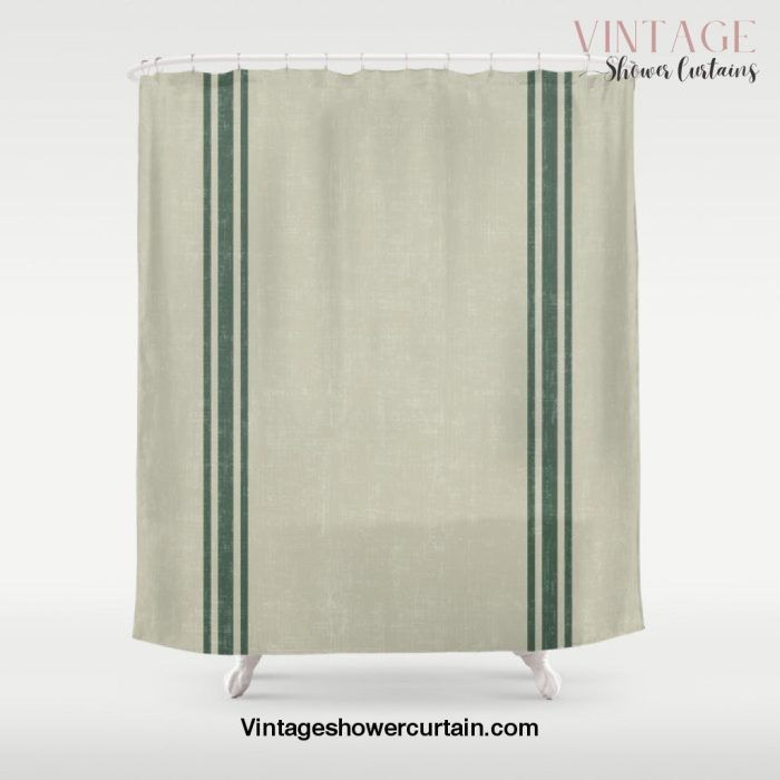 Vintage Country French Grainsack Green Stripes Linen Color Background Shower Curtain Offical Vintage Shower Curtain Merch