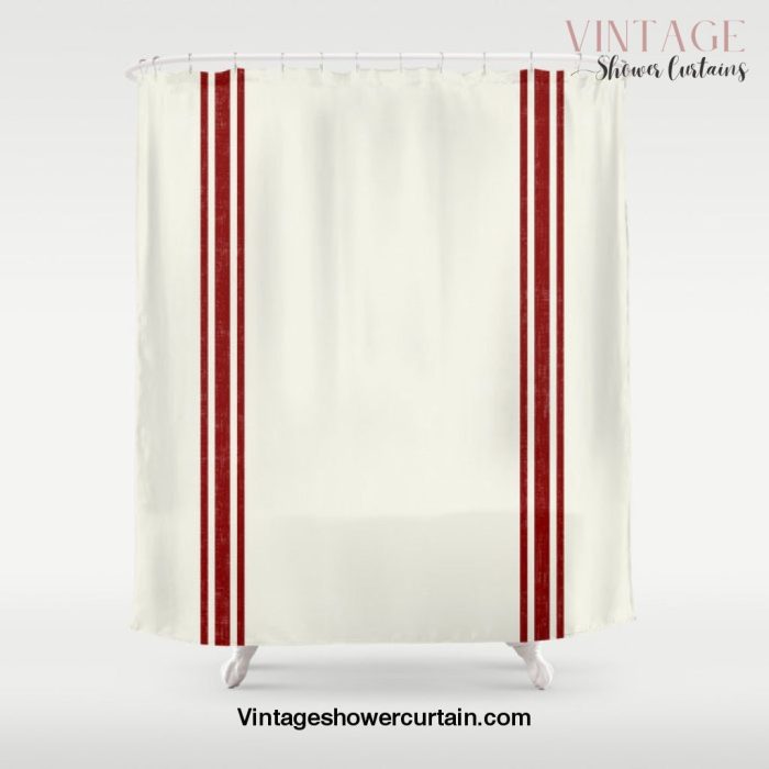 Vintage Country French Grainsack Red Stripes Creme Background Shower Curtain Offical Vintage Shower Curtain Merch