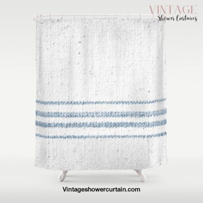 Vintage Farmhouse Grain Sack Soft Blue Stripes Shower Curtain Offical Vintage Shower Curtain Merch