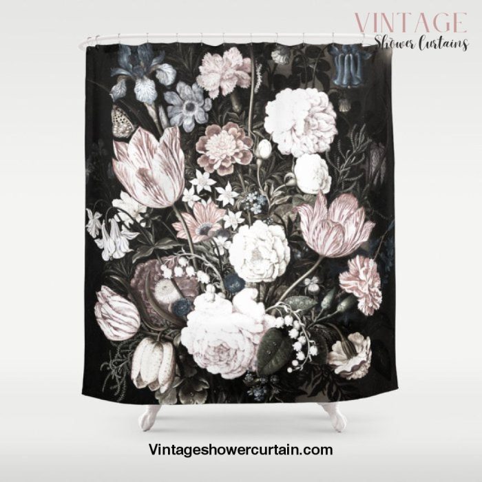 Vintage Floral Art, Dark Flower, Bouquet of flowers, Vintage Painting Shower Curtain Offical Vintage Shower Curtain Merch