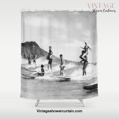 Vintage Hawaii Tandem Surfing Shower Curtain Offical Vintage Shower Curtain Merch