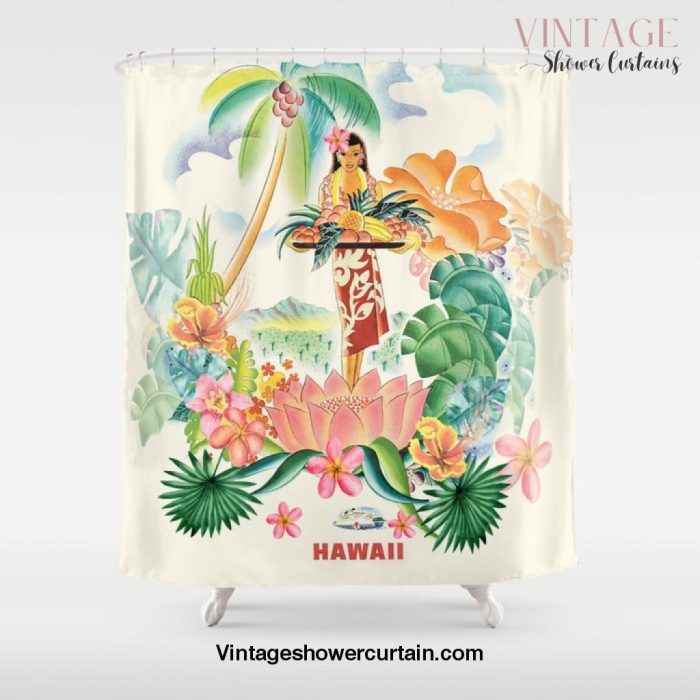 Vintage Hawaiian Travel Poster Shower Curtain Offical Vintage Shower Curtain Merch