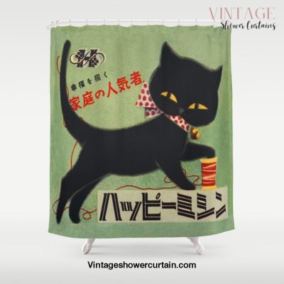 Vintage Japanese Black Cat Shower Curtain Offical Vintage Shower Curtain Merch