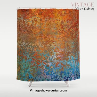 Vintage Rust, Terracotta and Blue Shower Curtain Offical Vintage Shower Curtain Merch