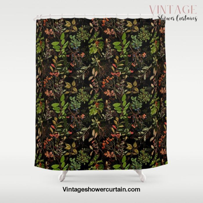 Vintage & Shabby Chic - vintage botanical wildflowers and berries on black Shower Curtain Offical Vintage Shower Curtain Merch