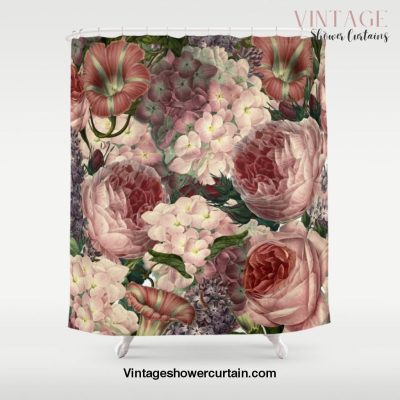 Vintage & Shabby Chic Pink Dark Floral Roses Lilacs Flowers Watercolor Pattern Shower Curtain Offical Vintage Shower Curtain Merch