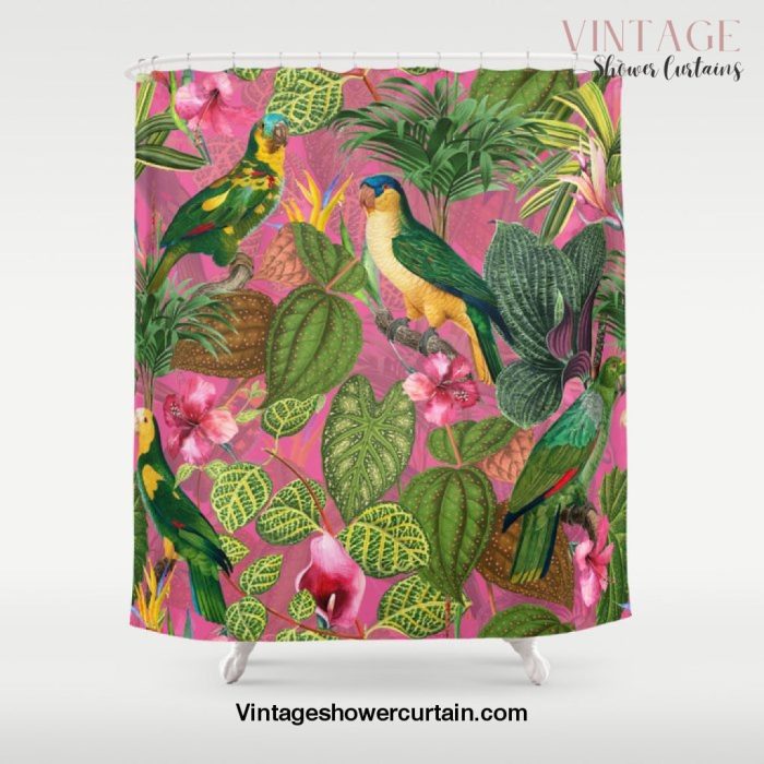 Vintage & Shabby Chic - Pink Tropical Bird Summer Garden Shower Curtain Offical Vintage Shower Curtain Merch