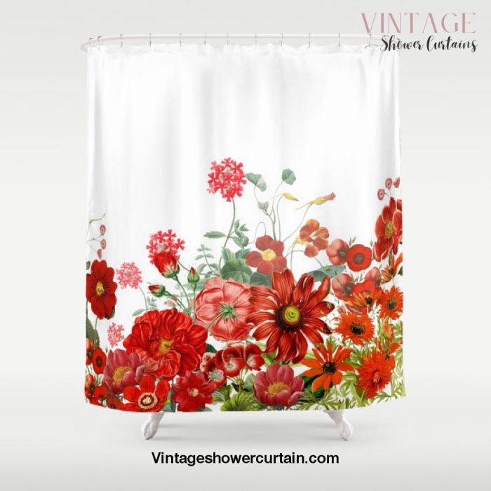 Vintage & Shabby Chic - Red Summer Flower Garden Shower Curtain Offical Vintage Shower Curtain Merch