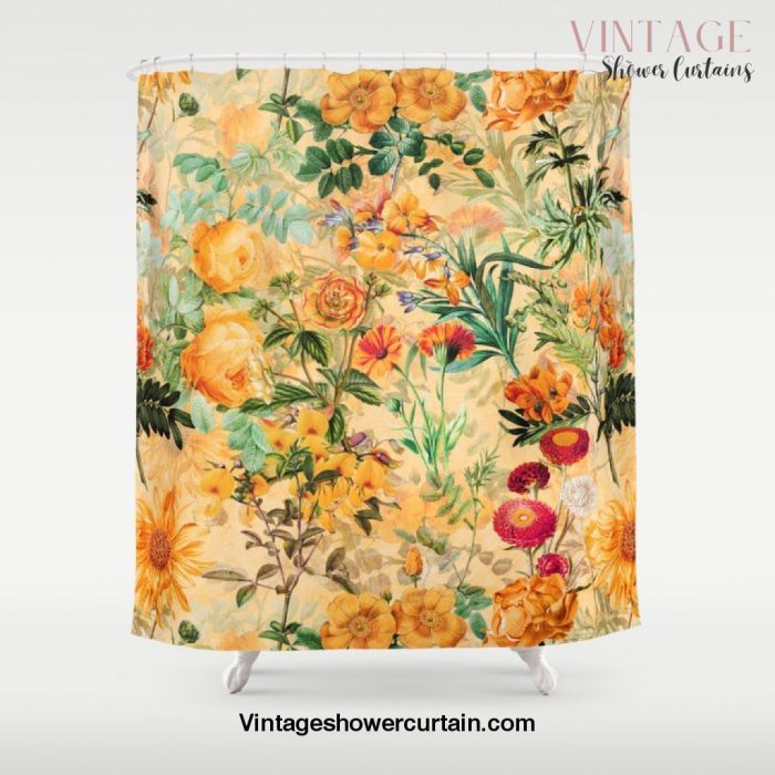 Vintage & Shabby Chic - Sunny Gold Botanical Flowers Summer Day Shower Curtain Offical Vintage Shower Curtain Merch