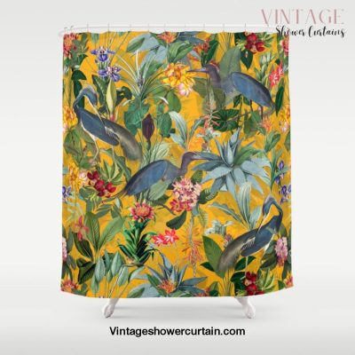 Vintage & Shabby Chic - Sunny Tropical Garden Blue Heron Shower Curtain Offical Vintage Shower Curtain Merch