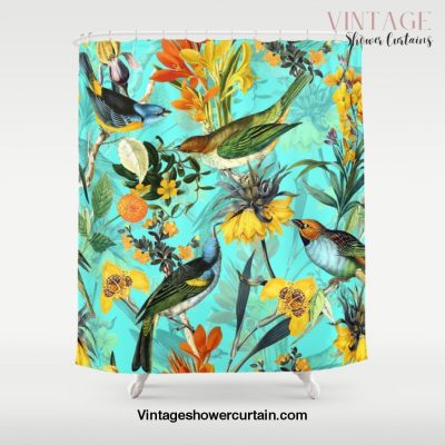 Vintage & Shabby Chic - Teal Tropical Bird Garden Shower Curtain Offical Vintage Shower Curtain Merch