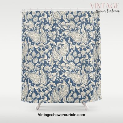 Vintage & Shabby Chic - William Morris Classic Blue Antique Floral Shower Curtain Offical Vintage Shower Curtain Merch