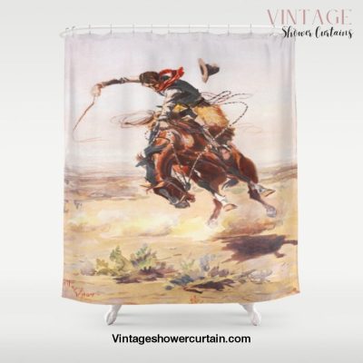 Vintage Western Cowboy Bronc Rider C.M. Russell Shower Curtain Offical Vintage Shower Curtain Merch