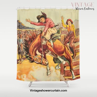 Vintage Western Rodeo Cowboy On Bucking Horse Shower Curtain Offical Vintage Shower Curtain Merch